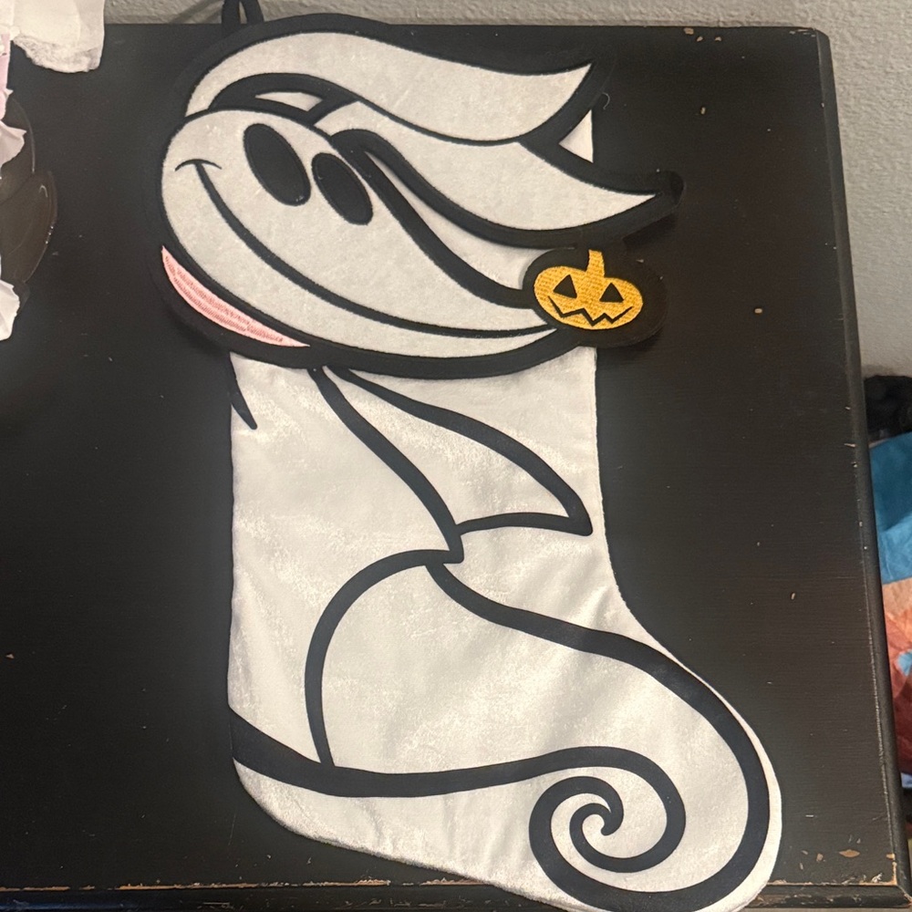 Ghost Halloween Stocking with Pumpkin Accent